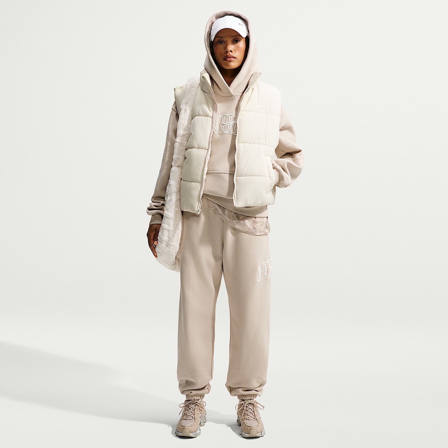 タグ付き 未使用 NIKE ロゴ刺繍 Loose Fit リブライン バスパン Nike Studio Fleece Medium Weight 